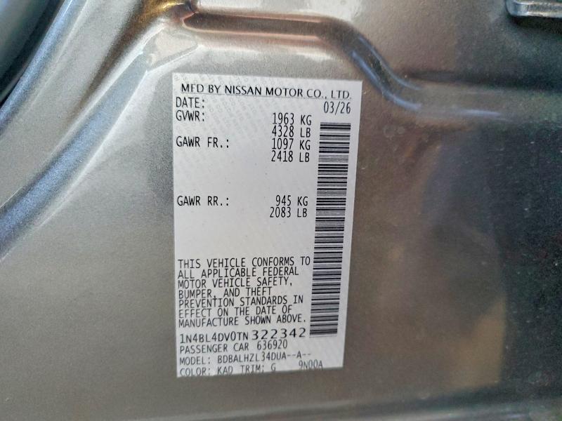 Продаж на аукціоні авто 2026 Nissan Altima, vin: 1N4BL4DV0TN322342, номер лоту: 56357316