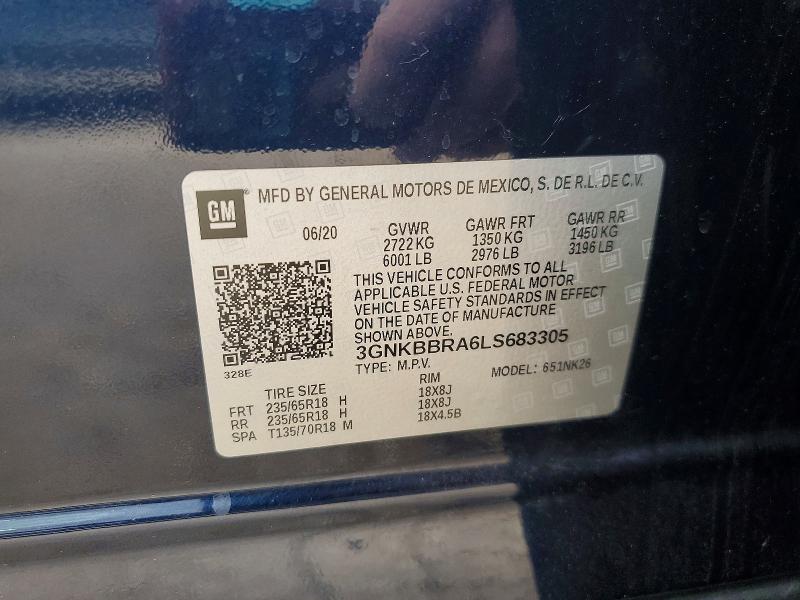 59085876 :رقم المزاد ، 3GNKBBRA6LS683305 vin ، 2020 Chevrolet Blazer مزاد بيع