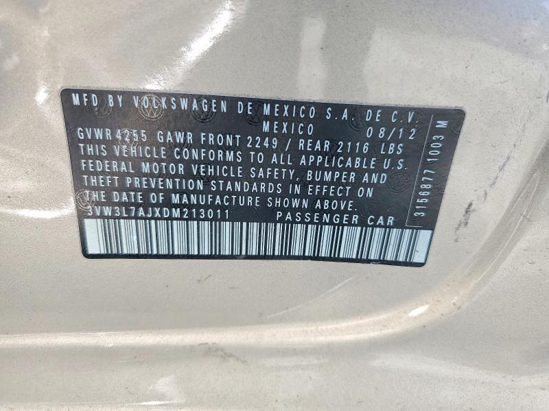 55037406 :رقم المزاد ، 3VW3L7AJXDM213011 vin ، 2013 Volkswagen Jetta مزاد بيع