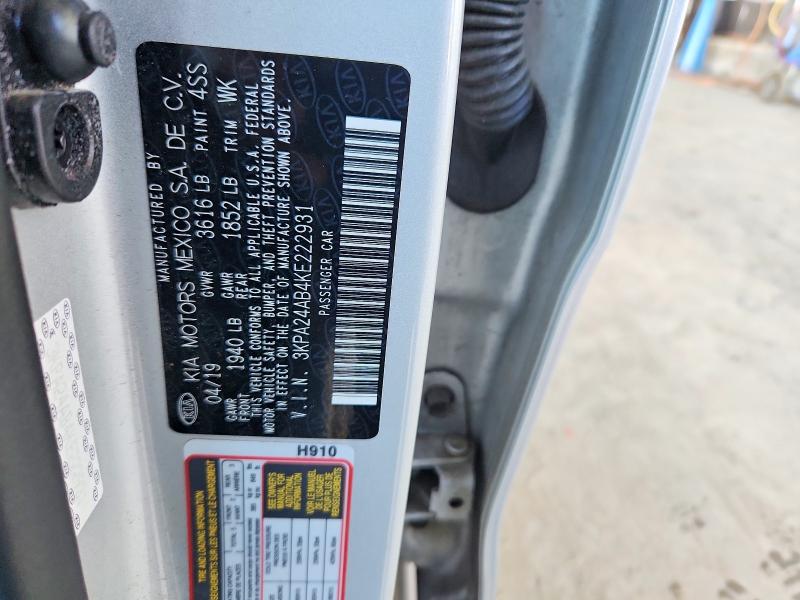 56746976 :رقم المزاد ، 3KPA24AB4KE222931 vin ، 2019 Kia Rio مزاد بيع