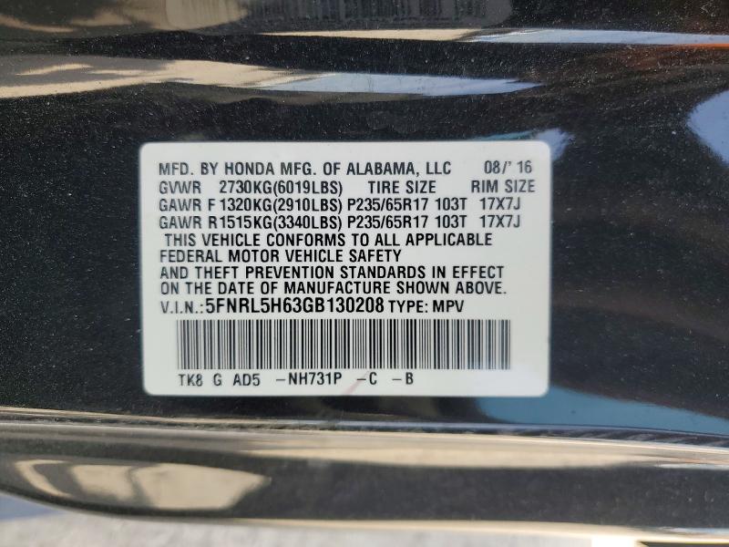 2016 Honda Odyssey მანქანა იყიდება აუქციონზე, vin: 5FNRL5H63GB130208, აუქციონის ნომერი: 55177666