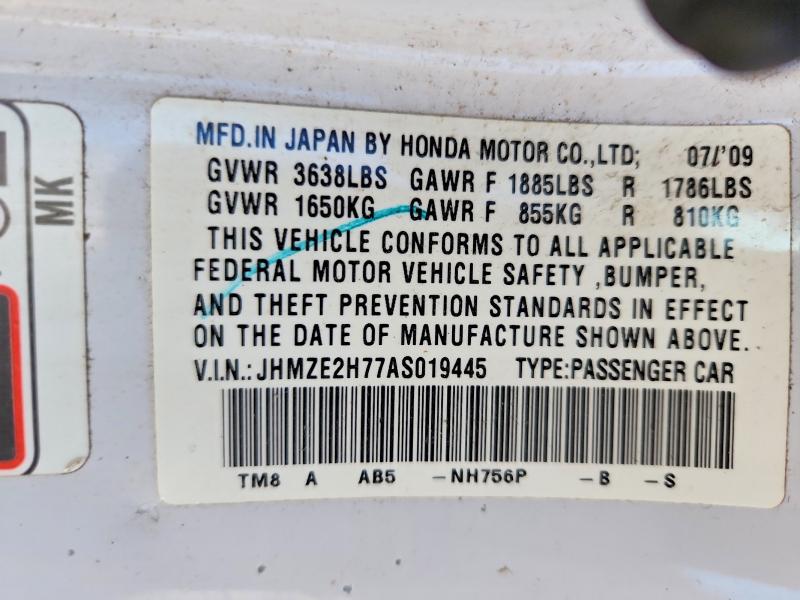 Продажа на аукционе авто 2010 Honda Insight, vin: JHMZE2H77AS019445, номер лота: 55902546