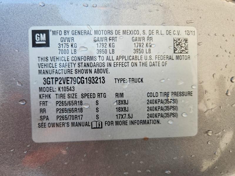 Aukcja sprzedaży 2012 Gmc Sierra, vin: 3GTP2VE79CG193213, numer aukcji: 58555246
