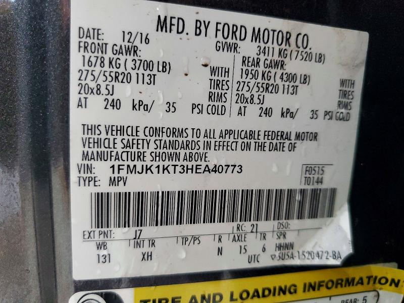 Продажа на аукционе авто 2017 Ford Expedition, vin: 1FMJK1KT3HEA40773, номер лота: 58067846