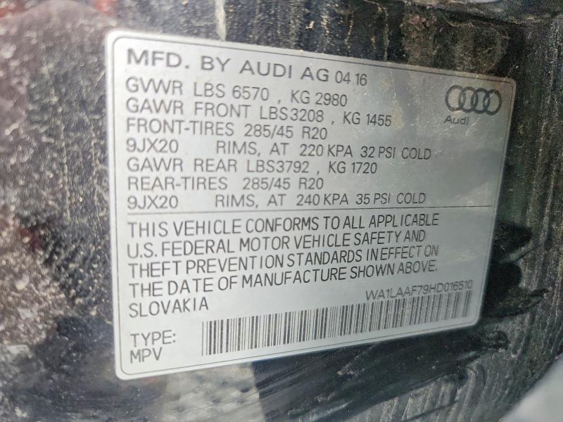2017 Audi Q7 მანქანა იყიდება აუქციონზე, vin: WA1LAAF79HD016510, აუქციონის ნომერი: 56978606