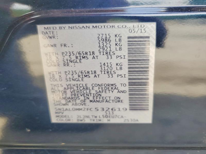 Aukcja sprzedaży 2015 Infiniti Qx60, vin: 5N1AL0MM2FC532619, numer aukcji: 58634446
