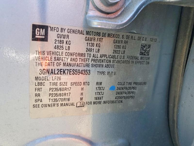 2014 Chevrolet Captiva მანქანა იყიდება აუქციონზე, vin: 3GNAL2EK7ES594353, აუქციონის ნომერი: 56607206