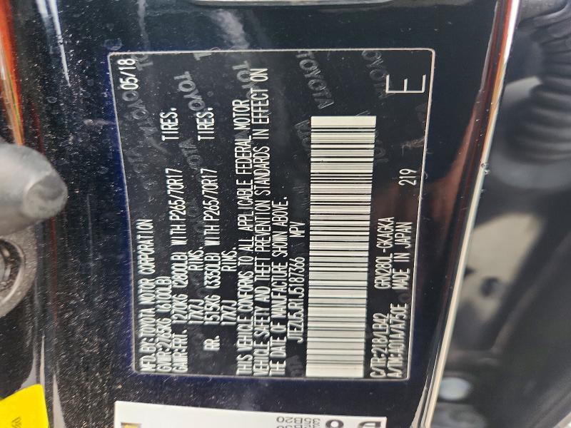 Aukcja sprzedaży 2018 Toyota 4runner, vin: JTEZU5JR1J5187366, numer aukcji: 57490676