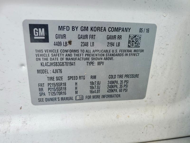 2016 Buick Encore მანქანა იყიდება აუქციონზე, vin: KL4CJHSB3GB701941, აუქციონის ნომერი: 59190376