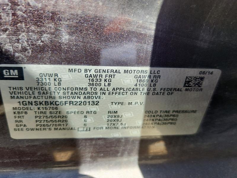 2015 Chevrolet Tahoe მანქანა იყიდება აუქციონზე, vin: 1GNSKBKC6FR220132, აუქციონის ნომერი: 57385636