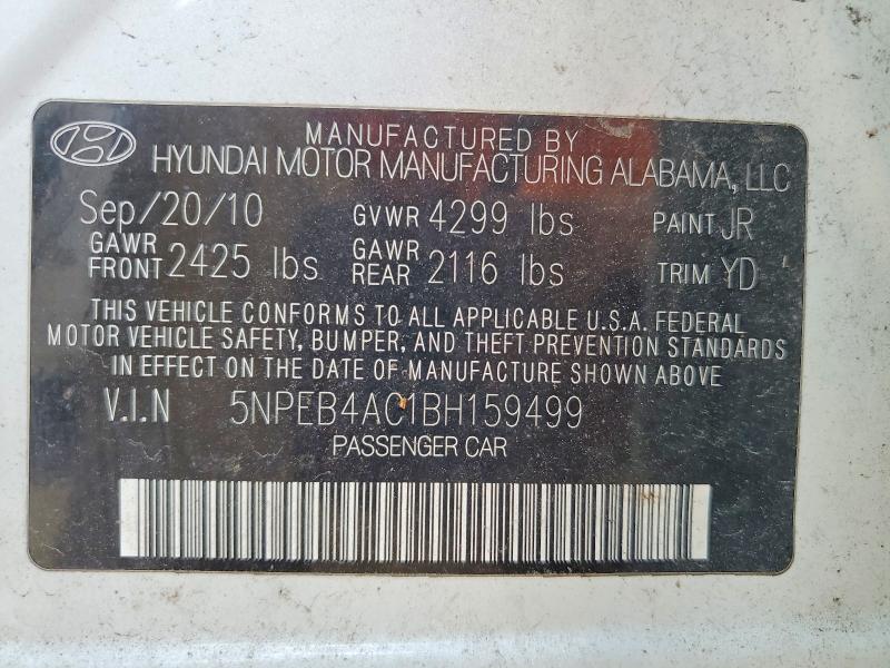 57811326 :رقم المزاد ، 5NPEB4AC1BH159499 vin ، 2011 Hyundai Sonata مزاد بيع