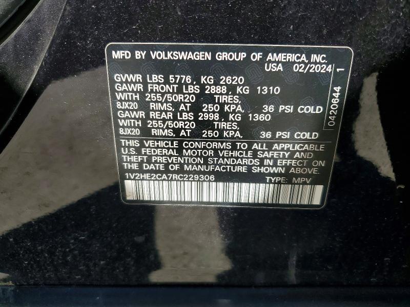 Aukcja sprzedaży 2024 Volkswagen Atlas Cross Sport, vin: 1V2HE2CA7RC229306, numer aukcji: 58188876