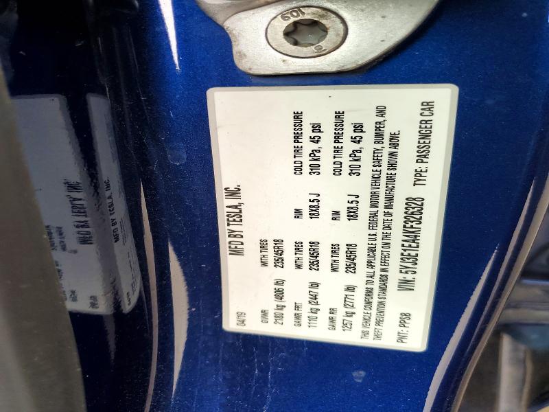 2019 Tesla Model 3 მანქანა იყიდება აუქციონზე, vin: 5YJ3E1EA4KF326328, აუქციონის ნომერი: 58935126