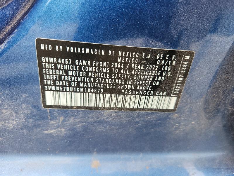 Aukcja sprzedaży 2019 Volkswagen Jetta, vin: 3VWN57BU1KM104879, numer aukcji: 57685256