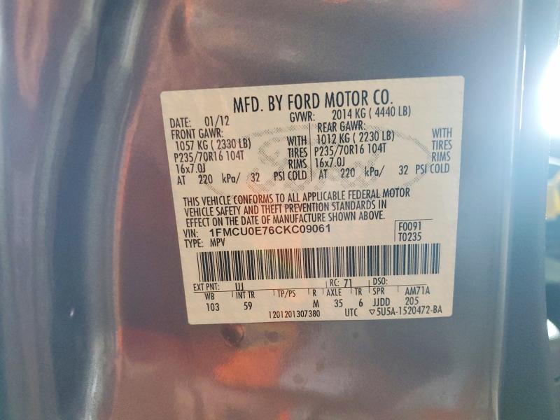 2012 Ford Escape მანქანა იყიდება აუქციონზე, vin: 1FMCU0E76CKC09061, აუქციონის ნომერი: 55812786