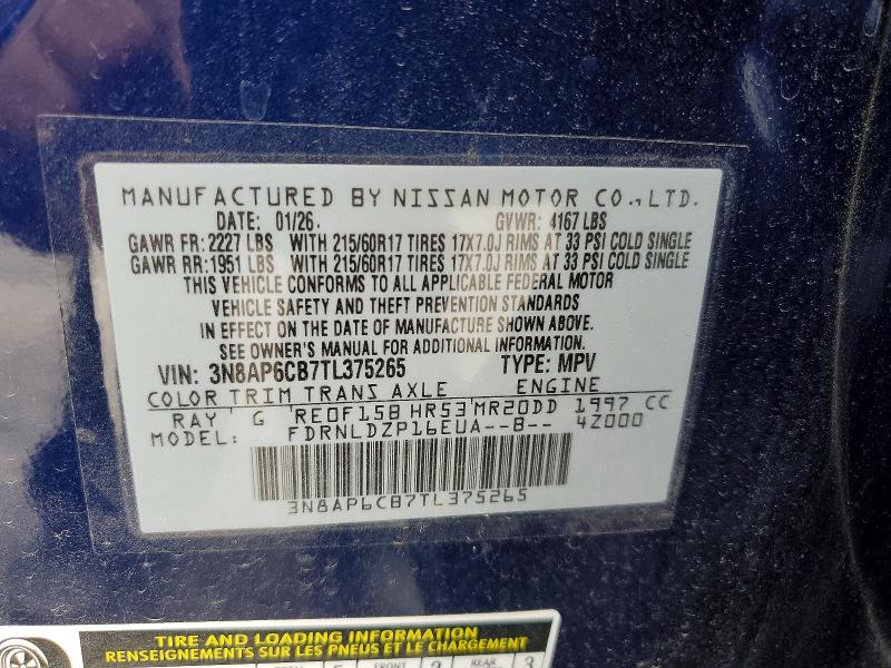 56760596 :رقم المزاد ، 3N8AP6CB7TL375265 vin ، 2026 Nissan Kicks مزاد بيع