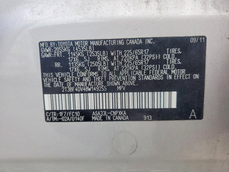 Aukcja sprzedaży 2011 Toyota Rav4, vin: 2T3BF4DV4BW149255, numer aukcji: 58650556