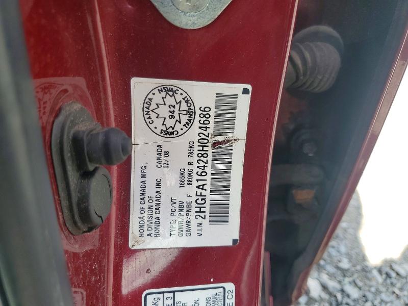 57571806 :رقم المزاد ، 2HGFA16428H024686 vin ، 2008 Honda Civic مزاد بيع