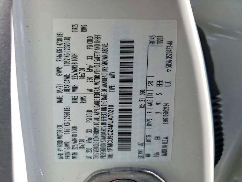 Auction sale of the 2021 Ford Escape, vin: 1FMCU9CZ4MUA70210, lot number: 58433126