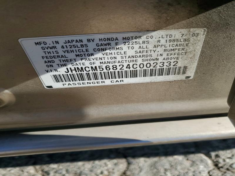 57590006 :رقم المزاد ، JHMCM56824C002332 vin ، 2004 Honda Accord Ex مزاد بيع