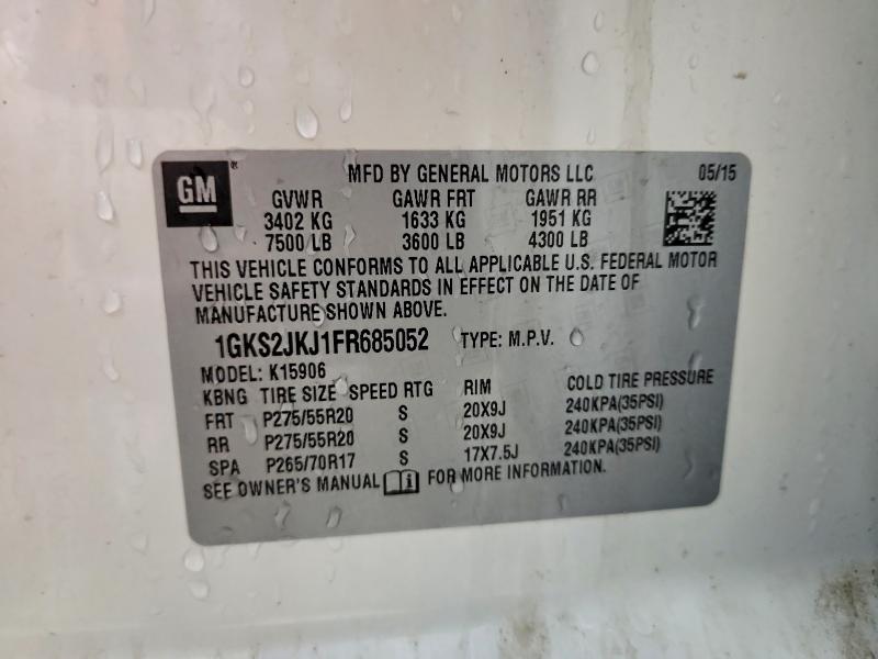 58093326 :رقم المزاد ، 1GKS2JKJ1FR685052 vin ، 2015 Gmc Yukon Xl مزاد بيع
