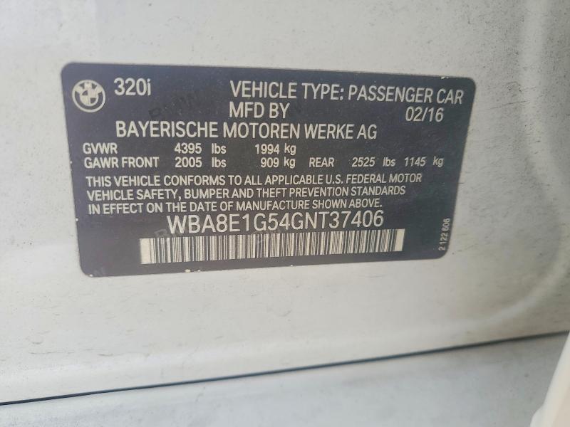Продажа на аукционе авто 2016 Bmw 320, vin: WBA8E1G54GNT37406, номер лота: 58126086