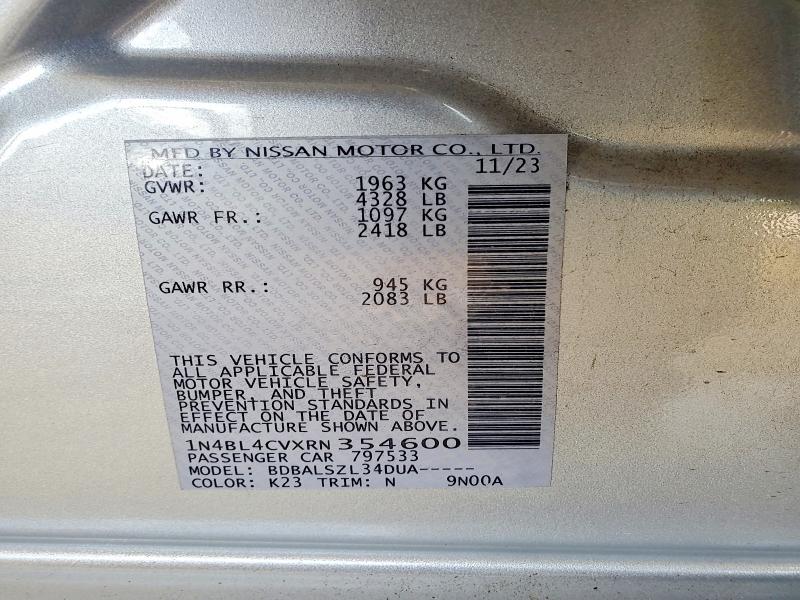 Продажа на аукционе авто 2024 Nissan Altima, vin: 1N4BL4CVXRN354600, номер лота: 56635306