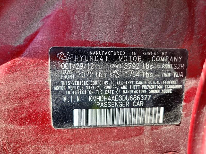 Продажа на аукционе авто 2013 Hyundai Elantra, vin: KMHDH4AE3DU686377, номер лота: 58717406