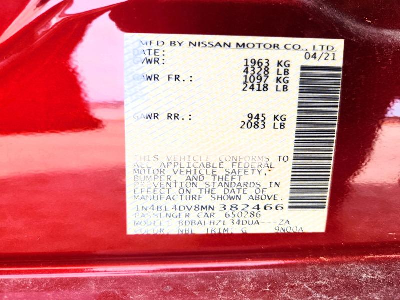 56159306 :رقم المزاد ، 1N4BL4DV8MN382466 vin ، 2021 Nissan Altima مزاد بيع