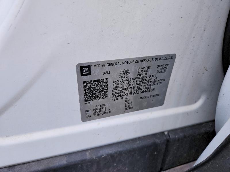 2018 Chevrolet Equinox მანქანა იყიდება აუქციონზე, vin: 3GNAXHEV2JS648685, აუქციონის ნომერი: 56881996