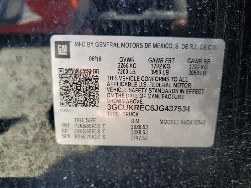 2018 Chevrolet Silverado მანქანა იყიდება აუქციონზე, vin: 3GCUKREC6JG437534, აუქციონის ნომერი: 55361116