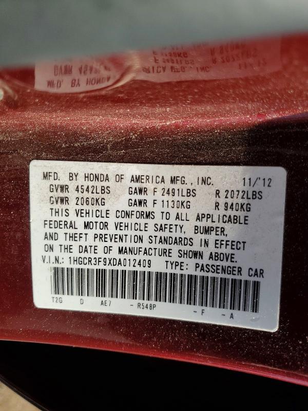 Продаж на аукціоні авто 2013 Honda Accord, vin: 1HGCR3F9XDA012409, номер лоту: 56888746