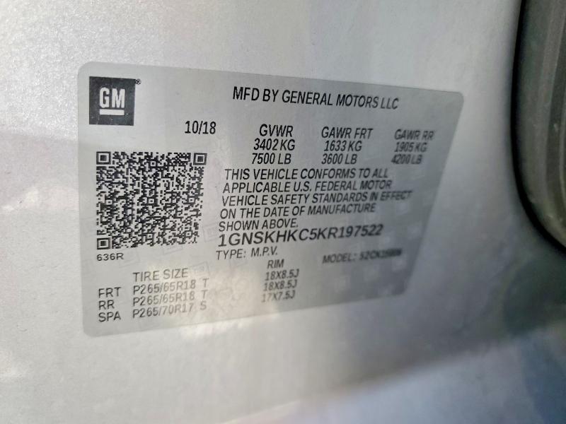 Aukcja sprzedaży 2019 Chevrolet Suburban, vin: 1GNSKHKC5KR197522, numer aukcji: 55616766