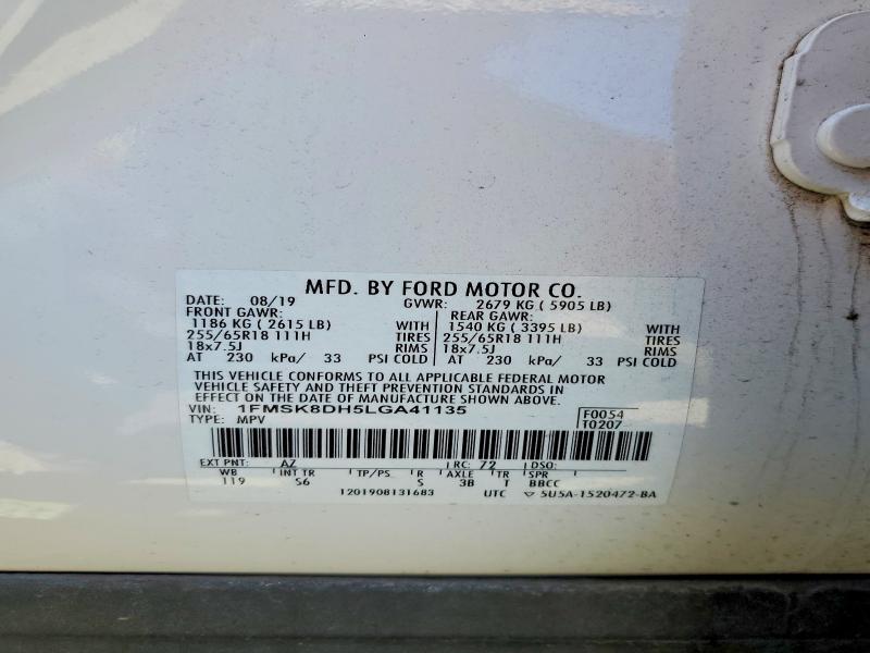55916686 :رقم المزاد ، 1FMSK8DH5LGA41135 vin ، 2020 Ford Explorer مزاد بيع