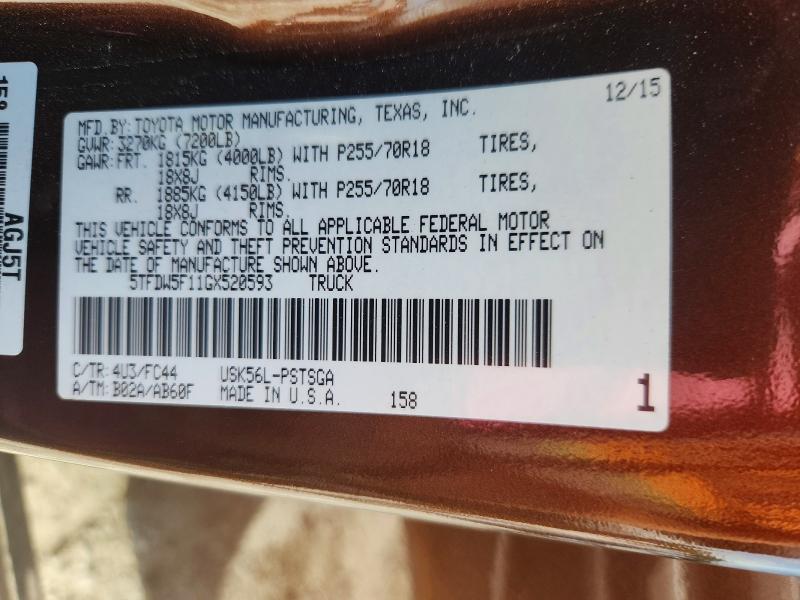 58595736 :رقم المزاد ، 5TFDW5F11GX520593 vin ، 2016 Toyota Tundra مزاد بيع