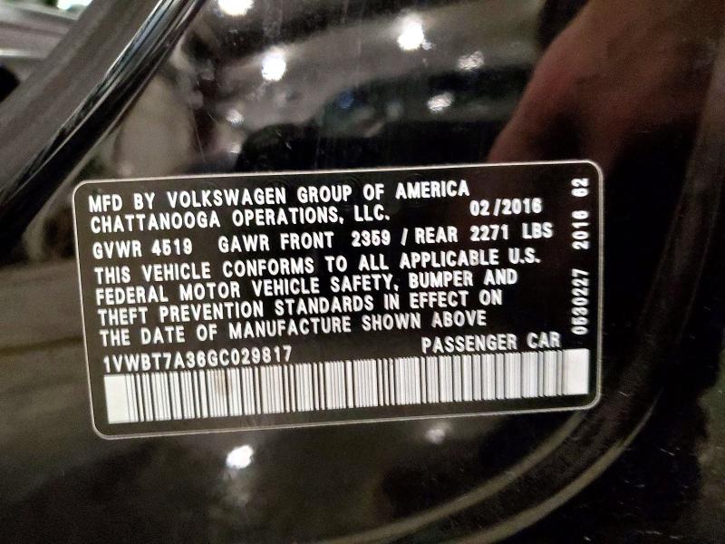 56192626 :رقم المزاد ، 1VWBT7A36GC029817 vin ، 2016 Volkswagen Passat مزاد بيع