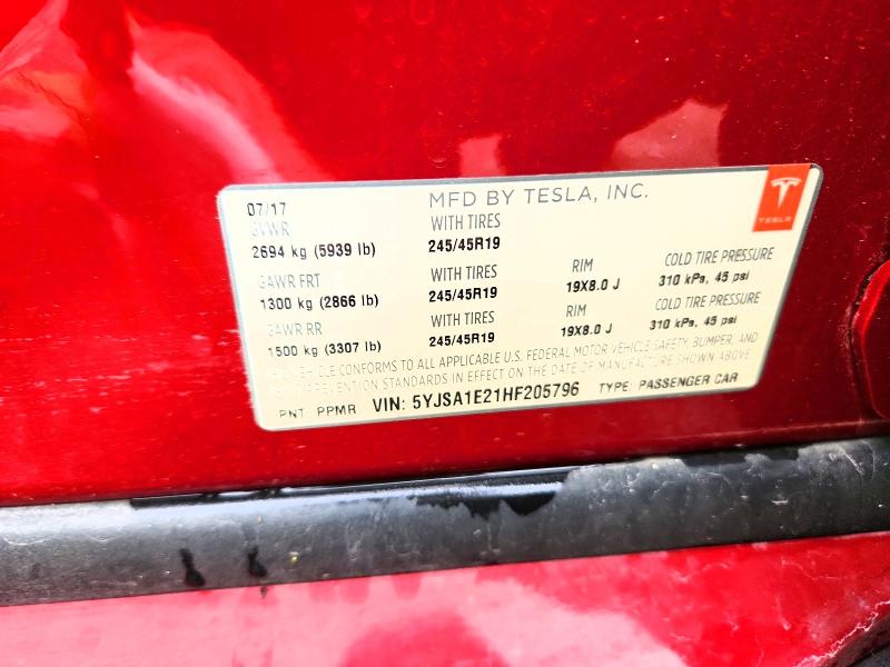 Aukcja sprzedaży 2017 Tesla Model S, vin: 5YJSA1E21HF205796, numer aukcji: 57339646