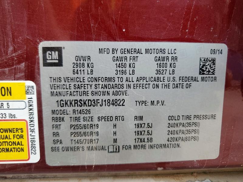 Продаж на аукціоні авто 2015 Gmc Acadia, vin: 1GKKRSKD3FJ184822, номер лоту: 56358706