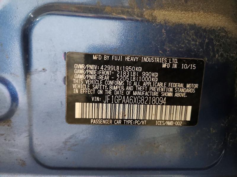 Aukcja sprzedaży 2016 Subaru Impreza, vin: JF1GPAA6XG8218094, numer aukcji: 58100686