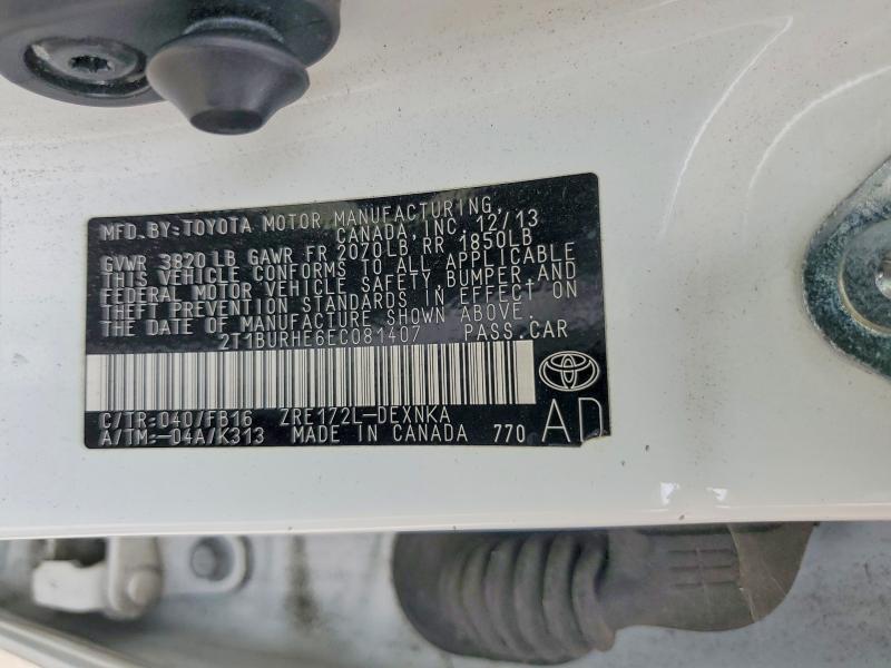 55550586 :رقم المزاد ، 2T1BURHE6EC081407 vin ، 2014 Toyota Corolla مزاد بيع