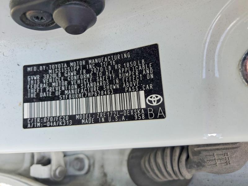 2017 Toyota Corolla მანქანა იყიდება აუქციონზე, vin: 5YFBURHE7HP628463, აუქციონის ნომერი: 55301296