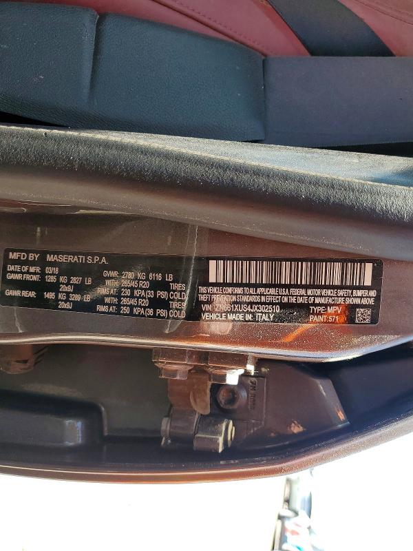 55964816 :رقم المزاد ، ZN661XUS4JX302510 vin ، 2018 Maserati Levante مزاد بيع
