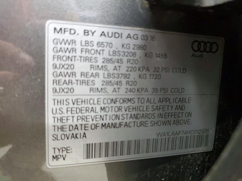 58098066 :رقم المزاد ، WA1LAAF74HD012526 vin ، 2017 Audi Q7 مزاد بيع