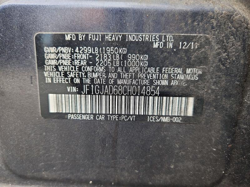Продажа на аукционе авто 2012 Subaru Impreza, vin: JF1GJAD68CH014854, номер лота: 58087116