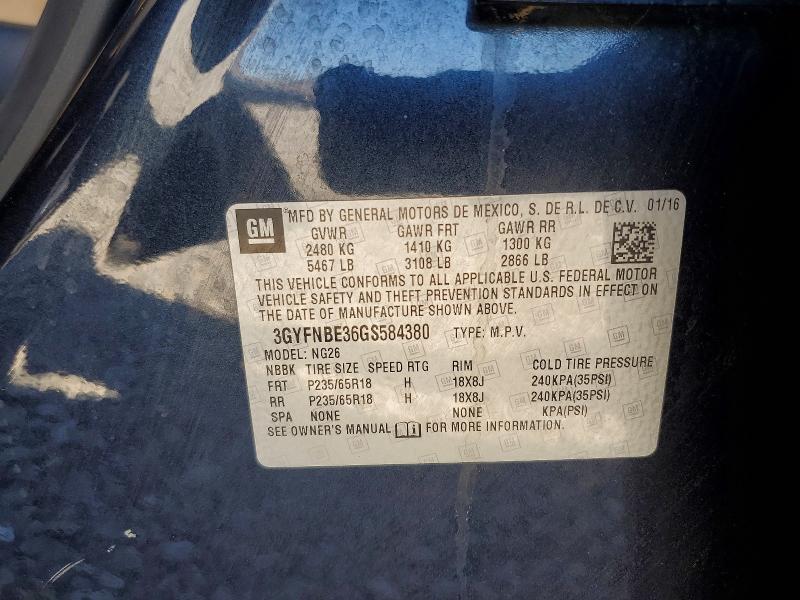Aukcja sprzedaży 2016 Cadillac Srx, vin: 3GYFNBE36GS584380, numer aukcji: 58397916