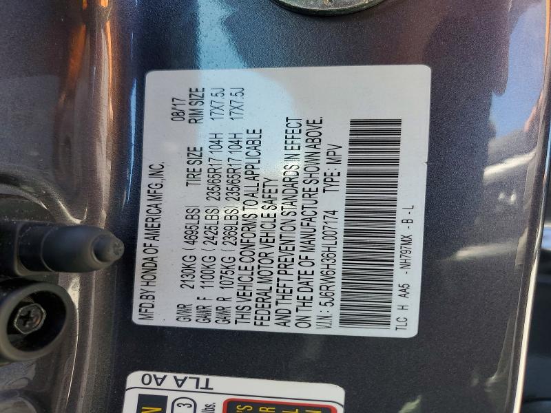 Aukcja sprzedaży 2017 Honda Cr-v, vin: 5J6RW6H36HL007174, numer aukcji: 57388286