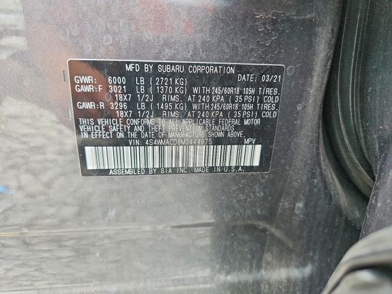 Продаж на аукціоні авто 2021 Subaru Ascent, vin: 4S4WMACD8M3444875, номер лоту: 59144586