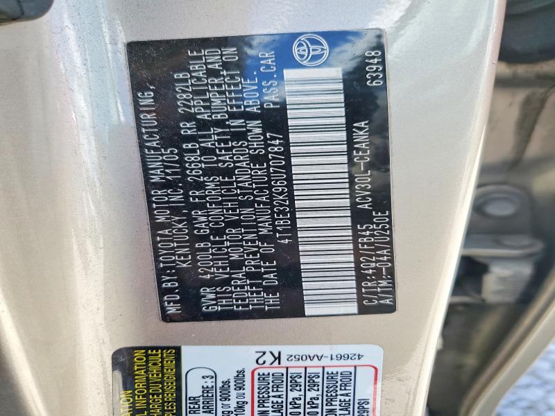 2006 Toyota Camry მანქანა იყიდება აუქციონზე, vin: 4T1BE32K96U707847, აუქციონის ნომერი: 57492056