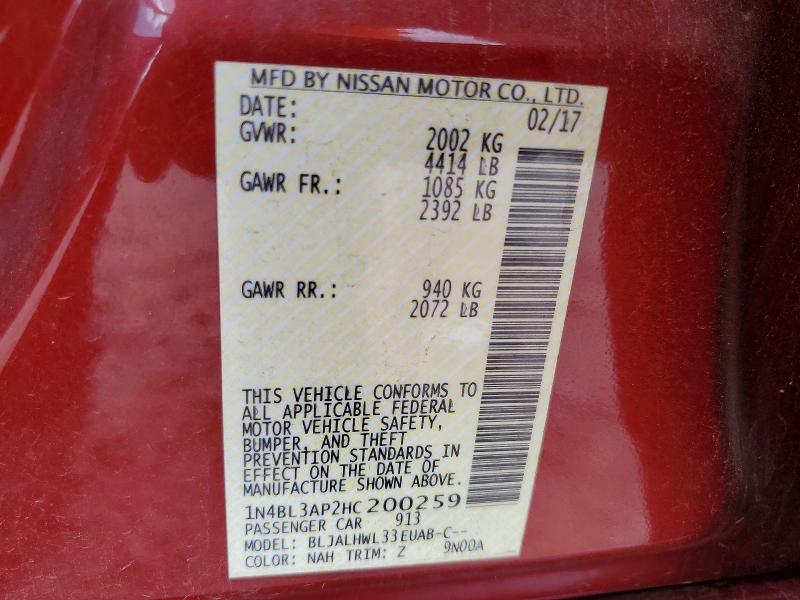 Aukcja sprzedaży 2017 Nissan Altima, vin: 1N4BL3AP2HC200259, numer aukcji: 56863546