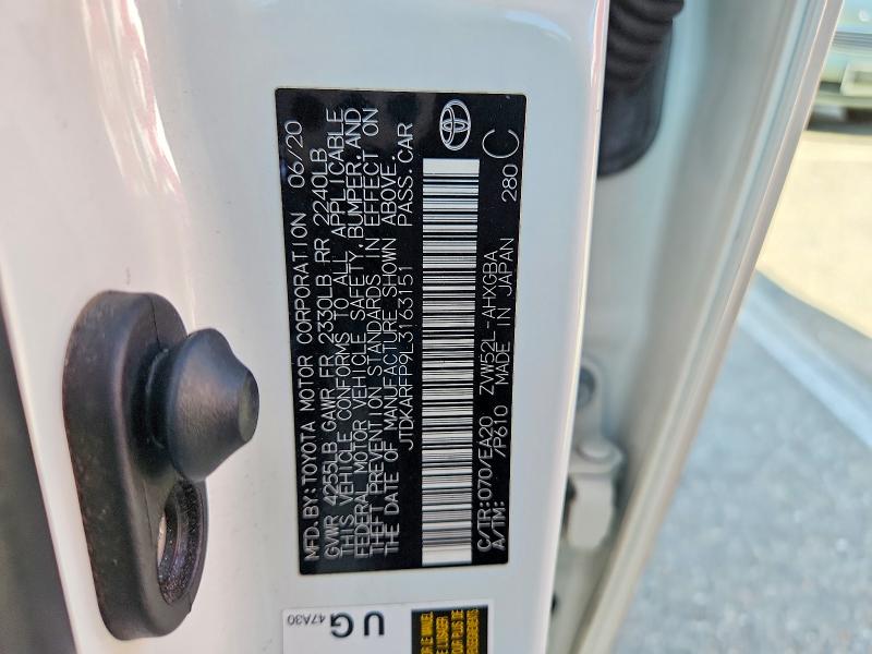55637836 :رقم المزاد ، JTDKARFP9L3163151 vin ، 2020 Toyota Prius Prime مزاد بيع